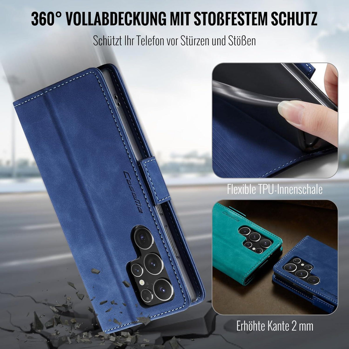 Handyhülle Samsung Galaxy S24 Ultra 5G Klapphülle PU Leder RFID Blau