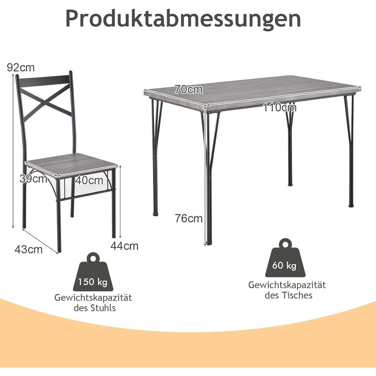 Esstisch Set 5-teilig mit Stühlen – Moderne Essgruppe für 4 Personen
