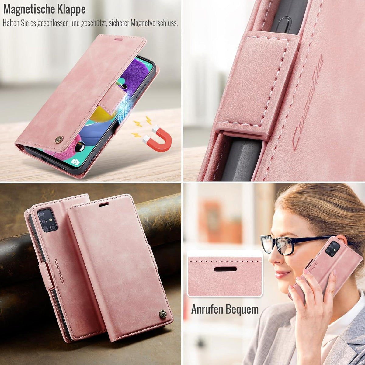 XYGLOW Samsung Galaxy A51 4G Hülle Klappbar PU Leder RFID Schutz Rosa