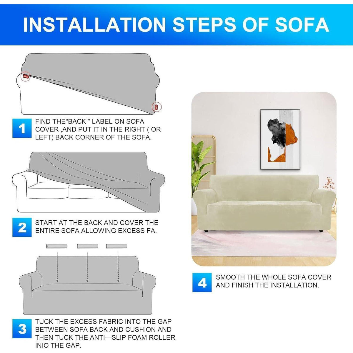 Samt Sofaüberzug 2 Sitzer – Rutschfest & Pflegeleicht Beige