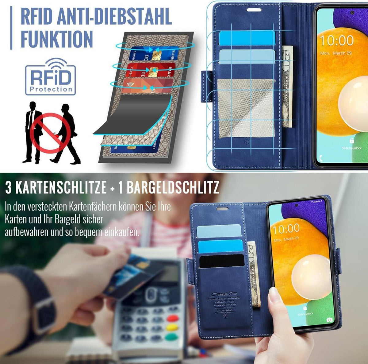 Samsung Galaxy A52/A52S Handyhülle Klappbar RFID Schutz Blau