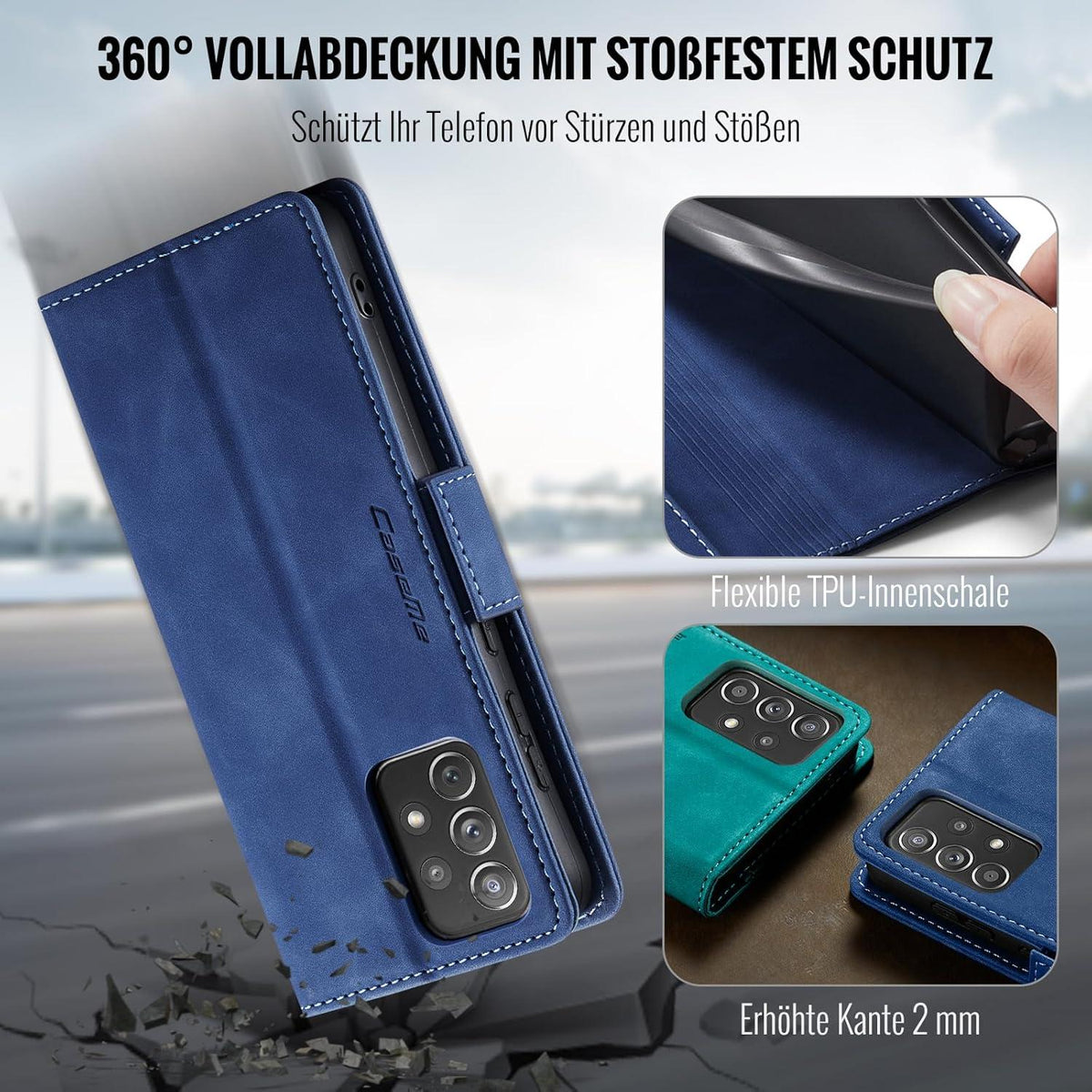 Handyhülle Samsung Galaxy A52/A52S Klappbar PU Leder RFID Schutz Blau