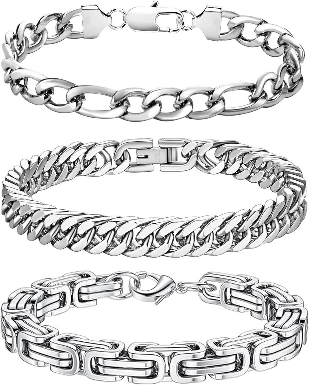 Edelstahl Armband Set Silber Panzerkette Figaro Glieder 8mm 21cm