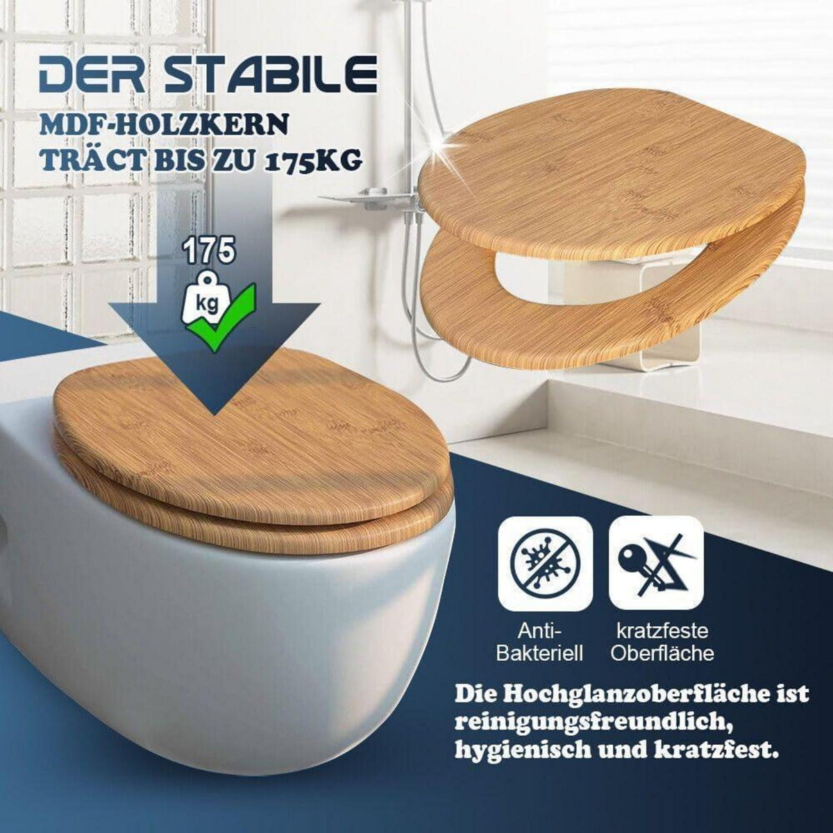 WC Sitz mit Absenkautomatik aus Holz – Motiv Auswahl