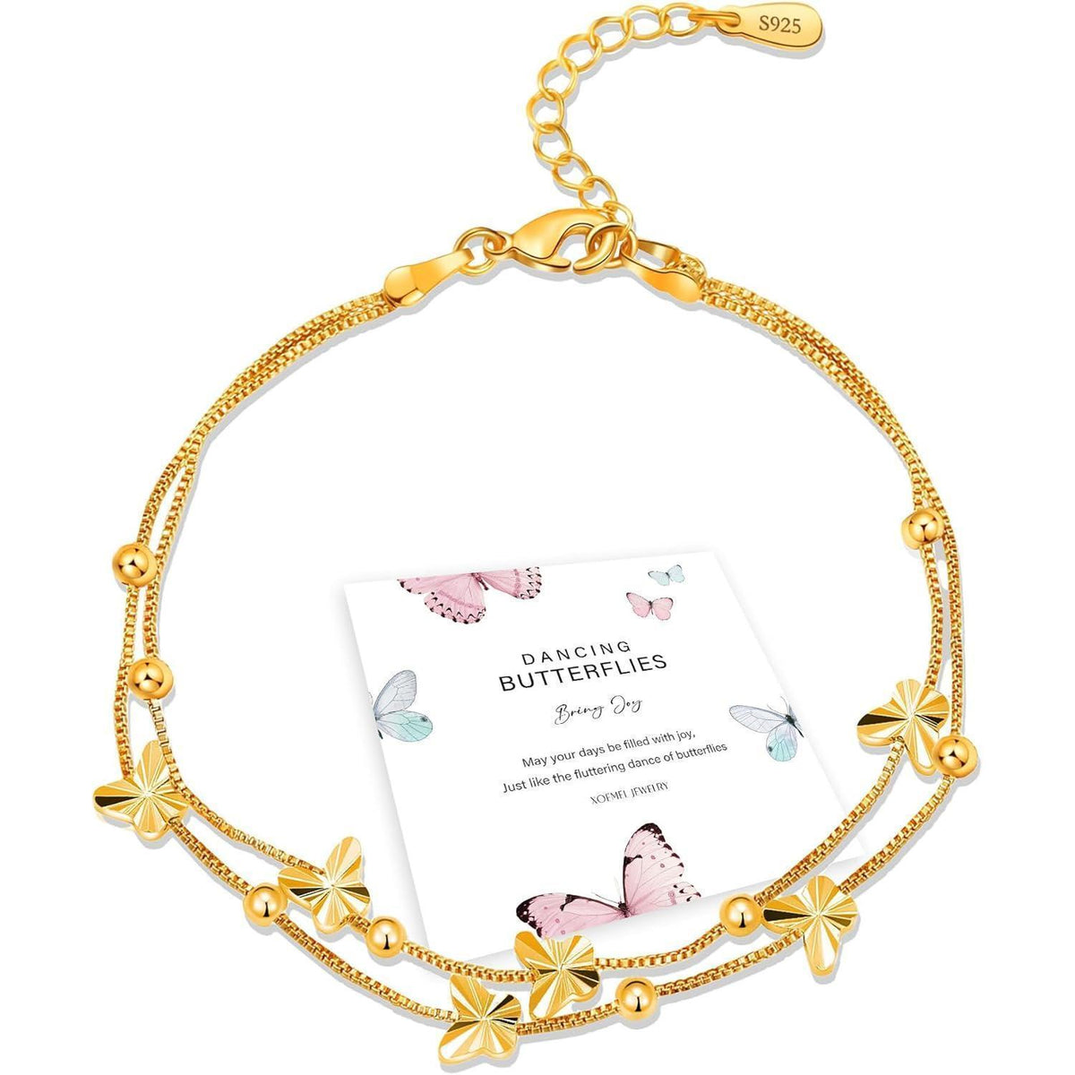 Silber Armband Damen 925 mit Schmetterlingen & Perlen