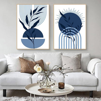 3er Boho Bilder Set Blau Abstrakt Pflanzen Wandposter 50x70cm