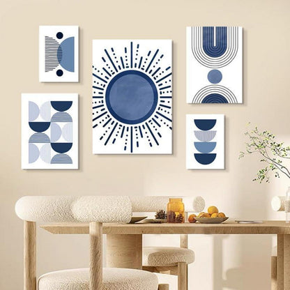 3er Boho Bilder Set Blau Abstrakt Pflanzen Wandposter 50x70cm