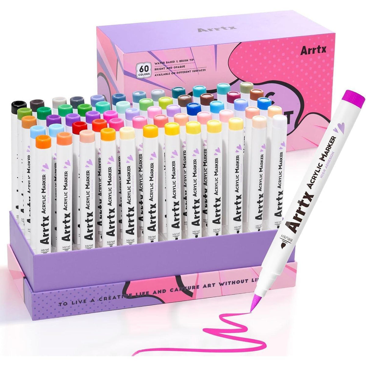 Acrylmarker Stift-Set 60 Farben | Wasserfest, Pinselspitze, DIY
