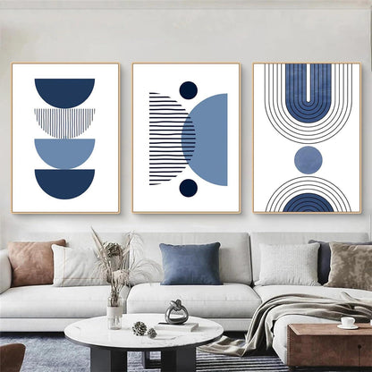 3er Boho Bilder Set Abstrakt Blau Pflanzen Wandposter Set 40x50cm
