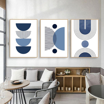 3er Boho Bilder Set Abstrakt Blau Pflanzen Wandposter Set 40x50cm