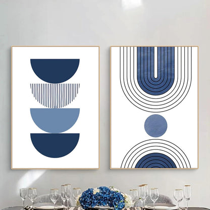 3er Boho Bilder Set Abstrakt Blau Pflanzen Wandposter Set 40x50cm