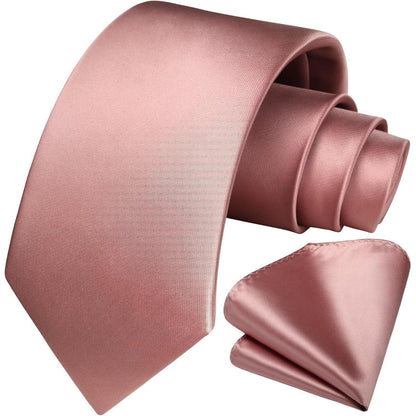 Herren Krawatten-Set mit Einstecktuch, Hochzeitskrawatte, T-Rosa