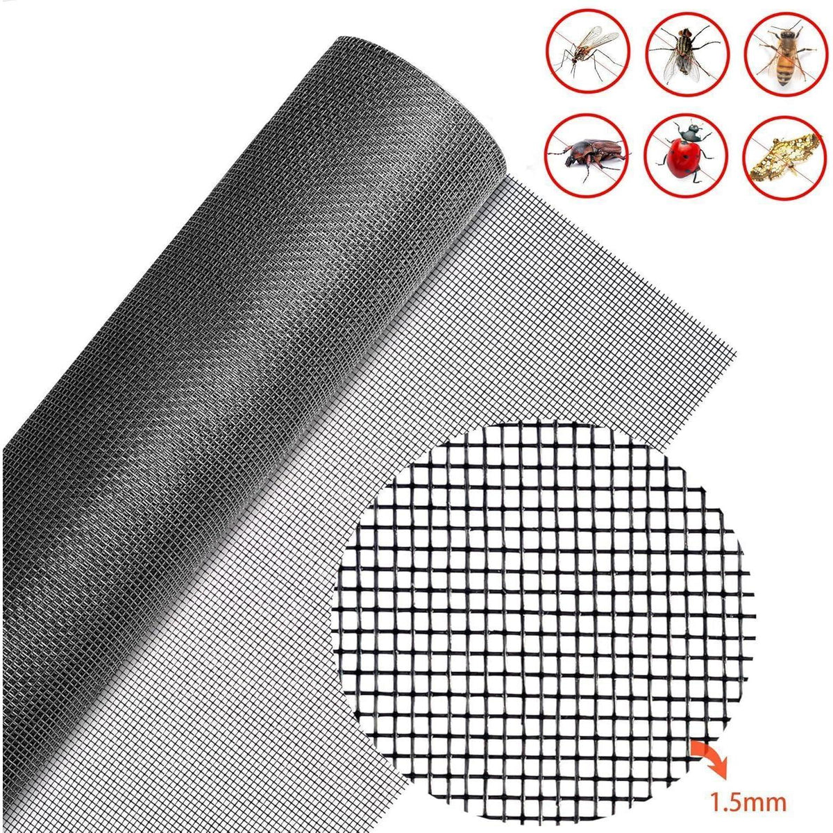 Fliegennetz Meterware 120x250cm – Fiberglas Insektenschutz Gewebe Schwarz