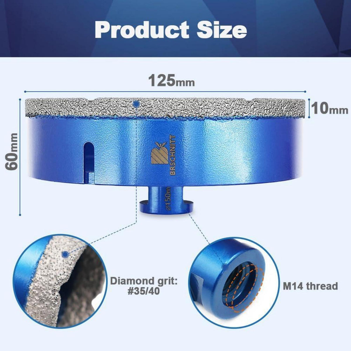 Diamant Fliesenbohrer 150mm M14 für Winkelschleifer (2 Stück)