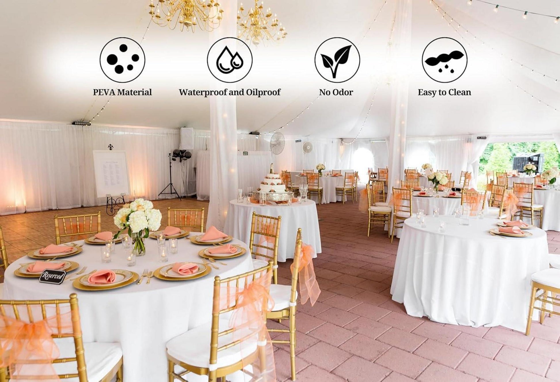 10er Pack runde weiße Einweg Kunststoff-Tischdecken 213x213cm Elegante Party