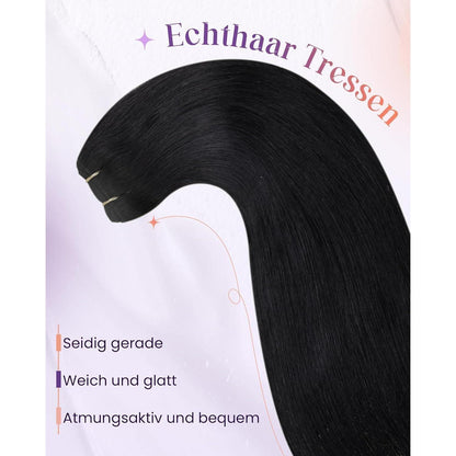Echthaar Tressen 55cm – Haarverlängerung 100g Weft
