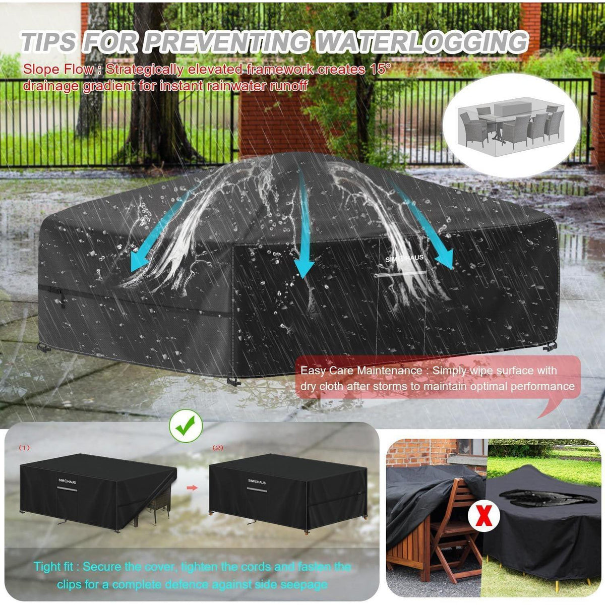 Gartenmöbel Abdeckung 160x90x75cm | Wasserdicht & UV-Schutz