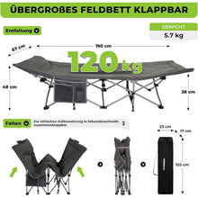 Feldbett klappbar mit Matratze und Seitentasche 190 x 67cm