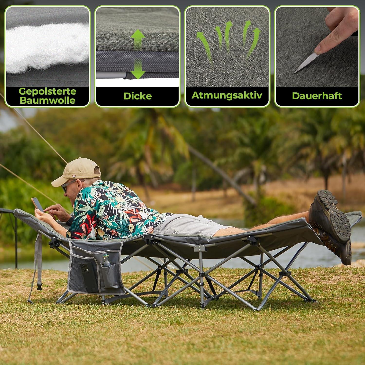 Klappbares Feldbett mit Matratze und Seitentasche für Camping und