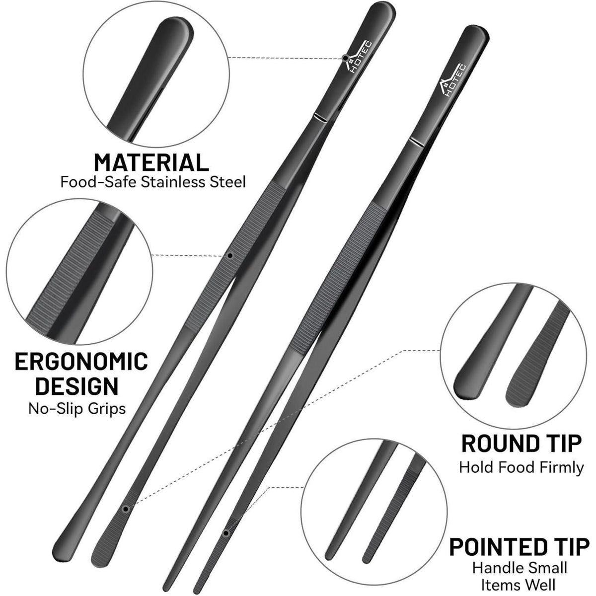 Edelstahl Kochpinzetten Set 2 Stück 30,5 cm Schwarz