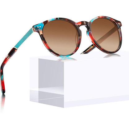Vintage Sonnenbrille Damen Rund Polarisierte UV400 Schutz Braun