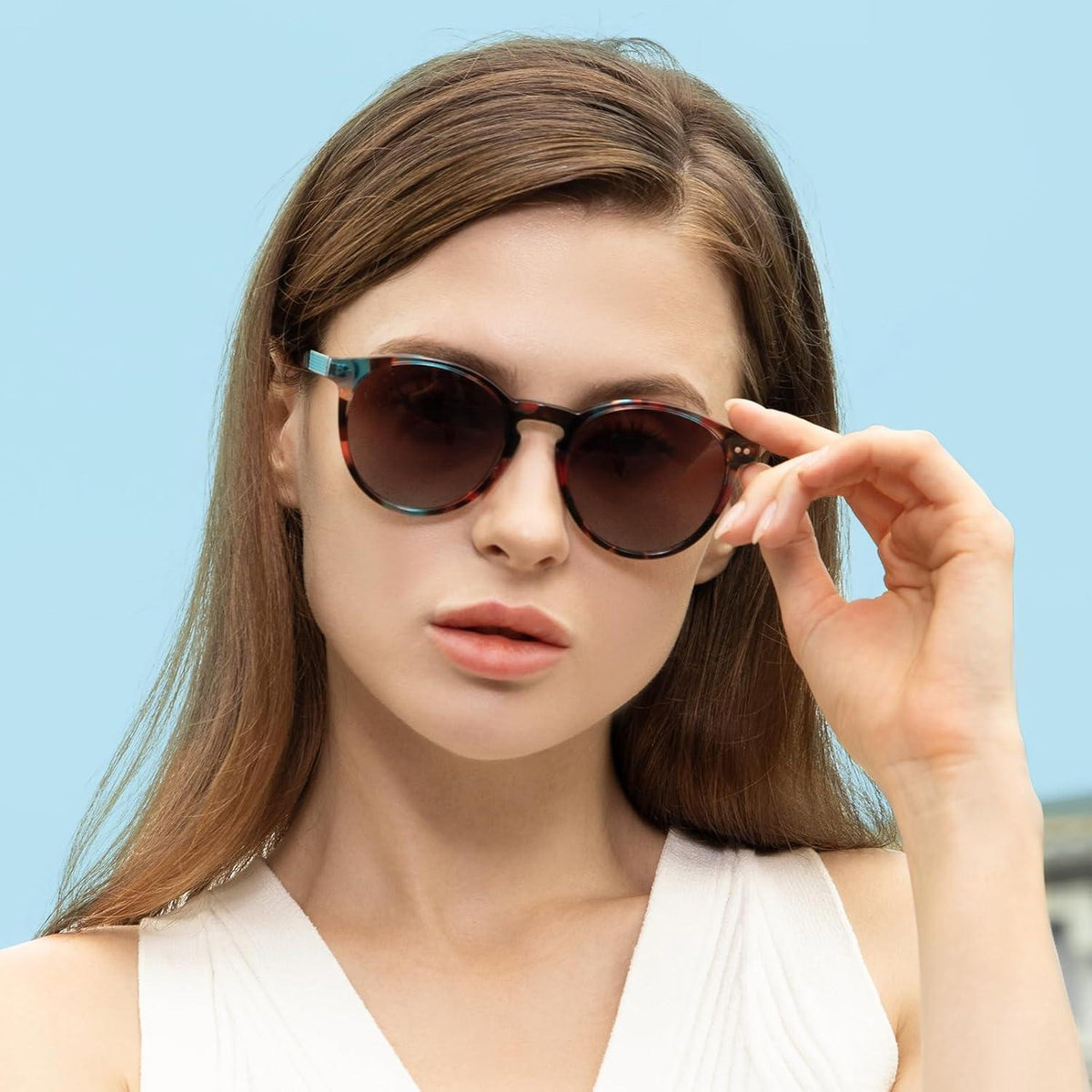 Vintage Sonnenbrille Damen Rund Polarisierte UV400 Schutz Braun