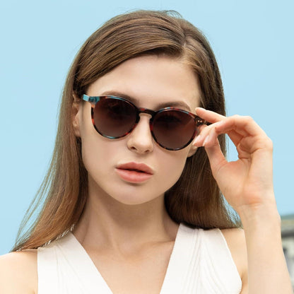 Vintage Sonnenbrille Damen Rund Polarisierte UV400 Schutz Braun
