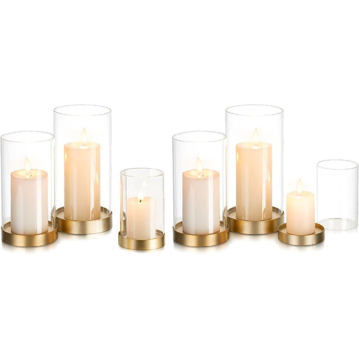 Windlicht Glas Kerzenhalter 6er Set Groß Gold mit Zylinder für Deko
