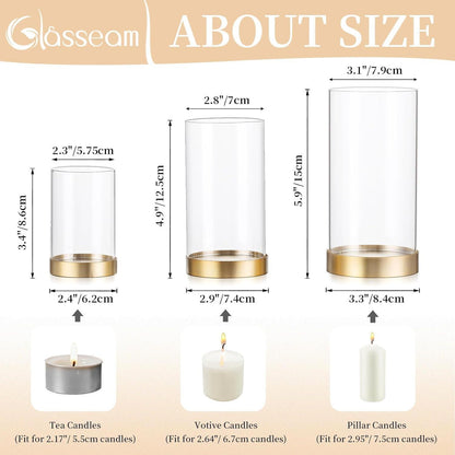 Windlicht Glas Kerzenhalter 6er Set Groß Gold mit Zylinder für Deko