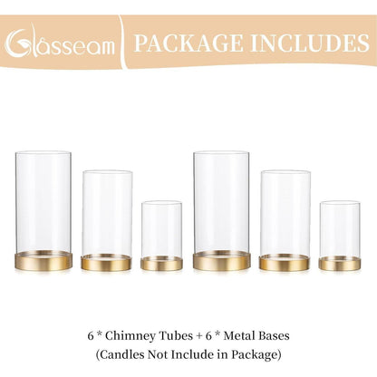Windlicht Glas Kerzenhalter 6er Set Groß Gold mit Zylinder für Deko