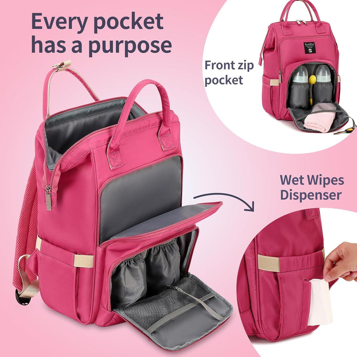 Rosa Baby Wickelrucksack Wickeltasche Rucksack wasserdicht Große Kapazität