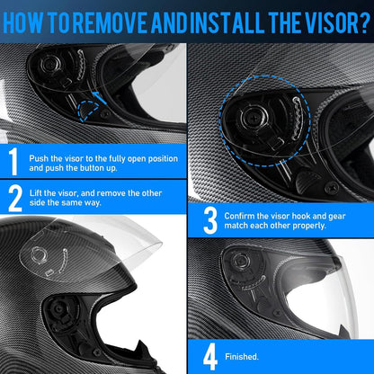 Motorradhelm Integralhelm für Erwachsene Atmungsaktiv ECE XL Kohlefaser