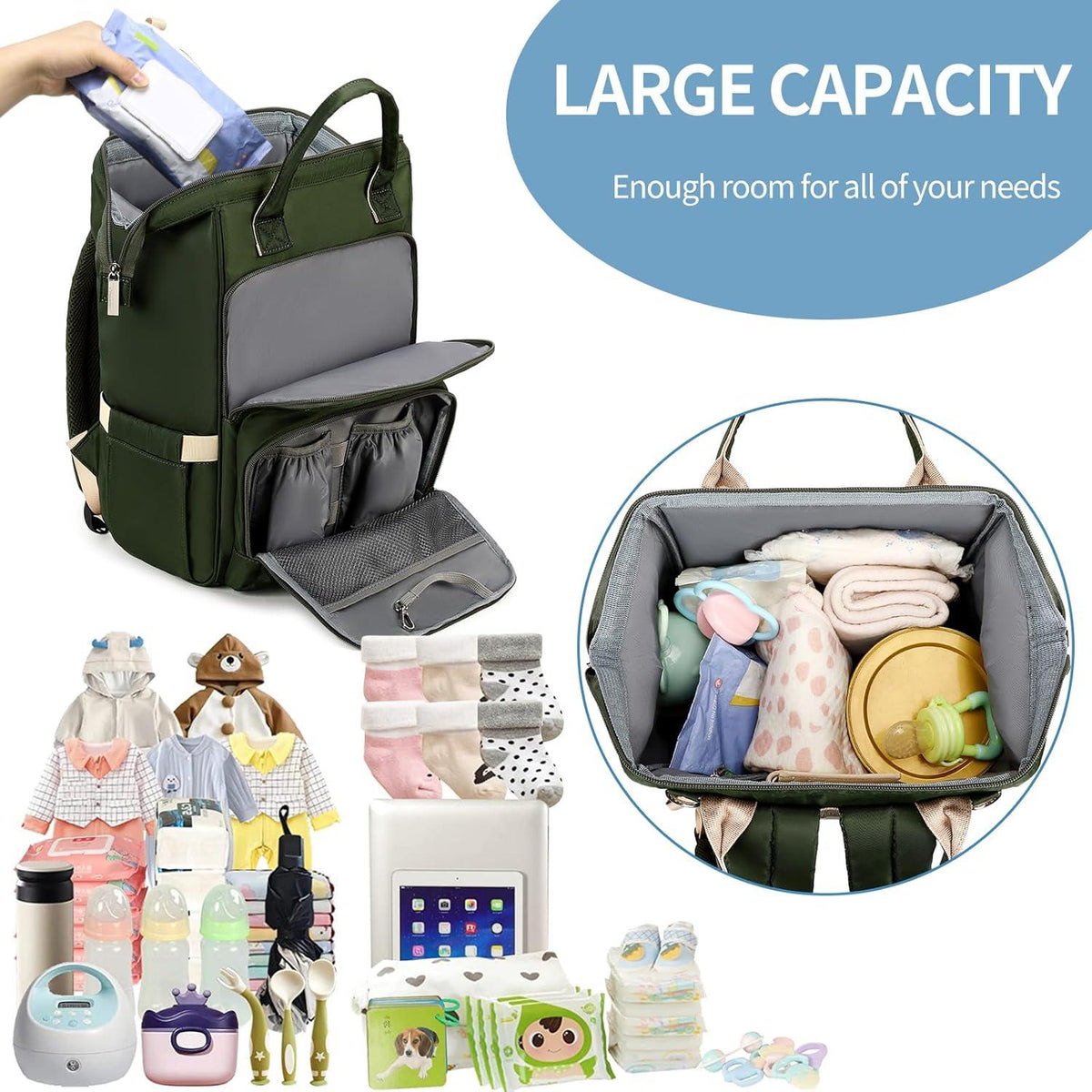 Wickelrucksack mit wasserdichter Wickelunterlage und großer