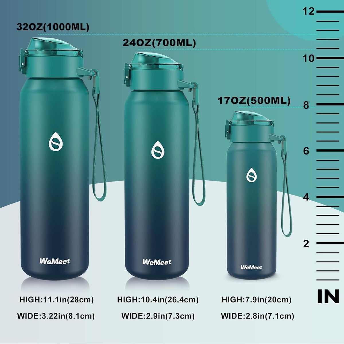 Edelstahl Trinkflasche 1000ml mit Strohhalm, Blau