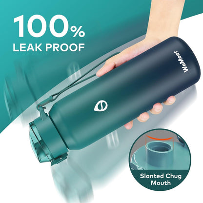 Edelstahl Trinkflasche 1000ml mit Strohhalm, Blau