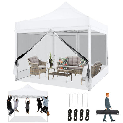 Faltpavillon 3x3 Wasserdicht mit Seitenwänden & Moskitonetz