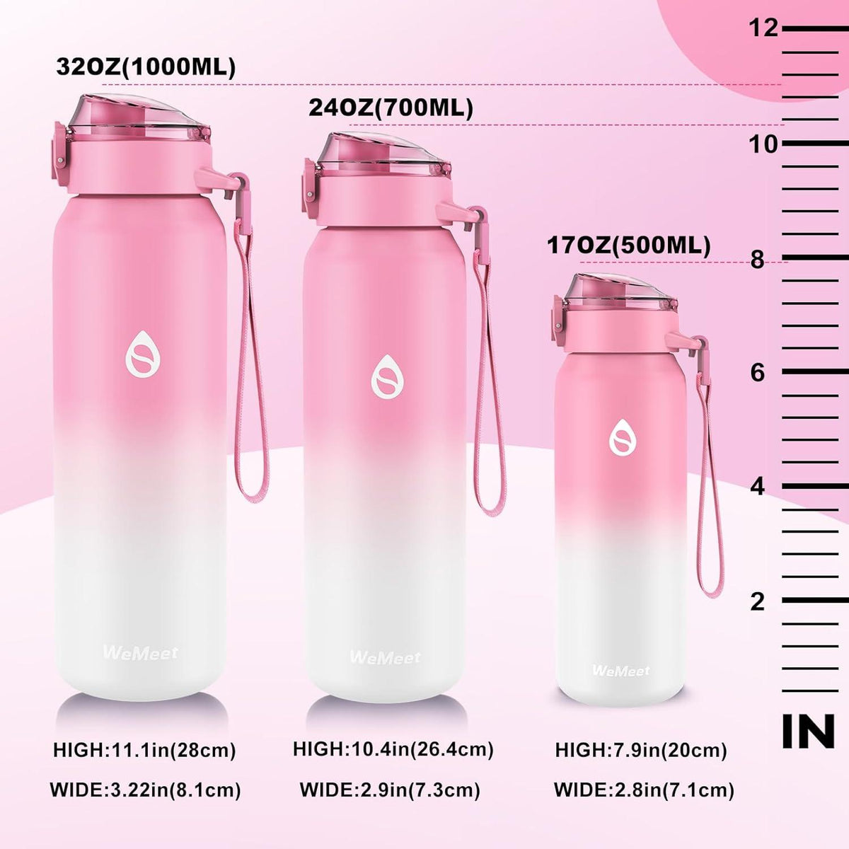 Trinkflasche 1000ML Edelstahl Abnehmbarer Strohhalm Doppelwandig