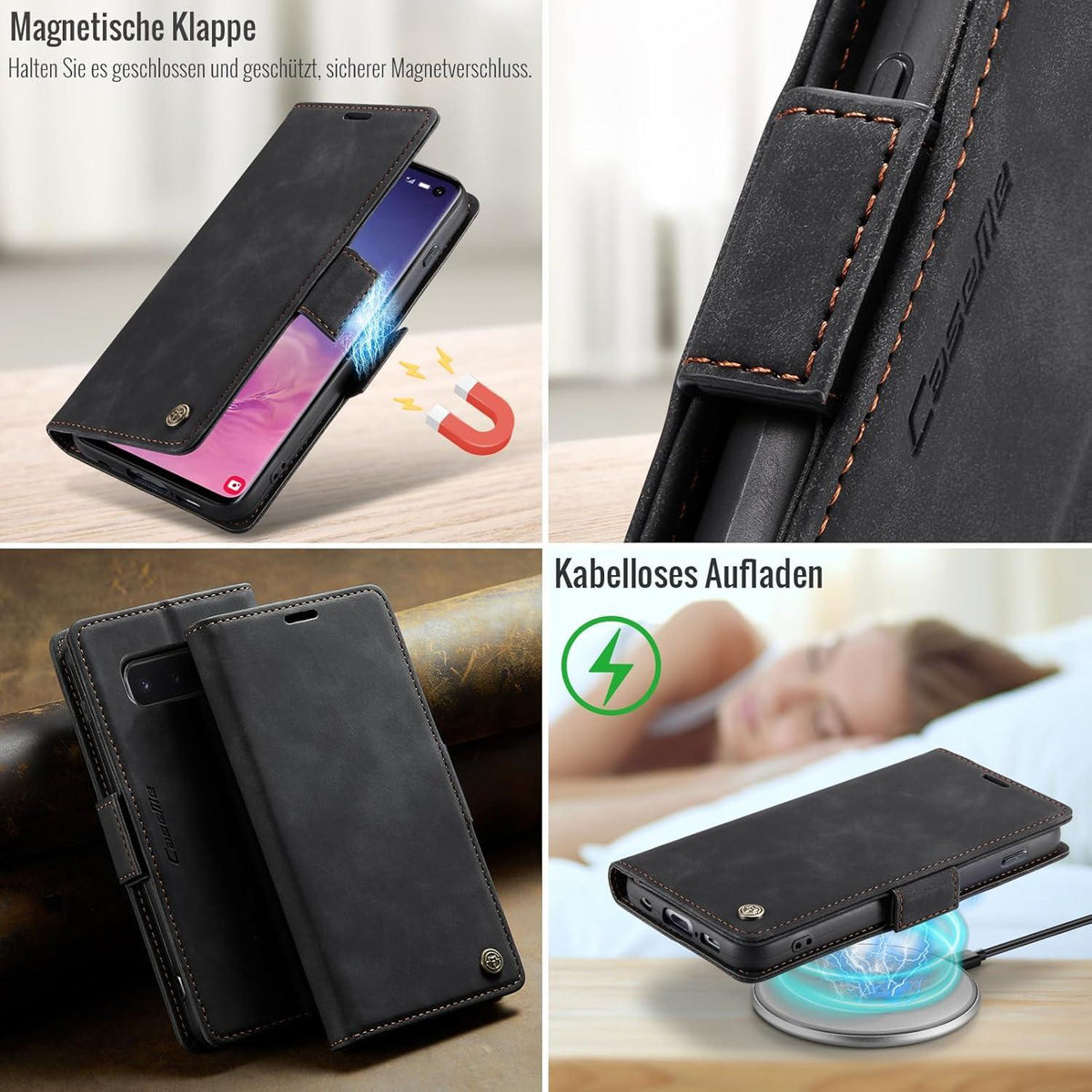 XYGLOW Samsung Galaxy S10 Handyhülle Schwarz RFID Schutz Flip Case Wallet