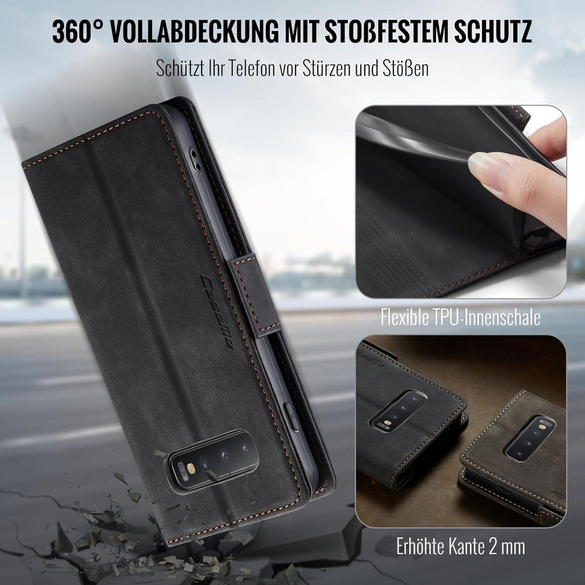 Samsung Galaxy S10 Handyhülle Klapphülle RFID Schutz Schwarz PU Leder