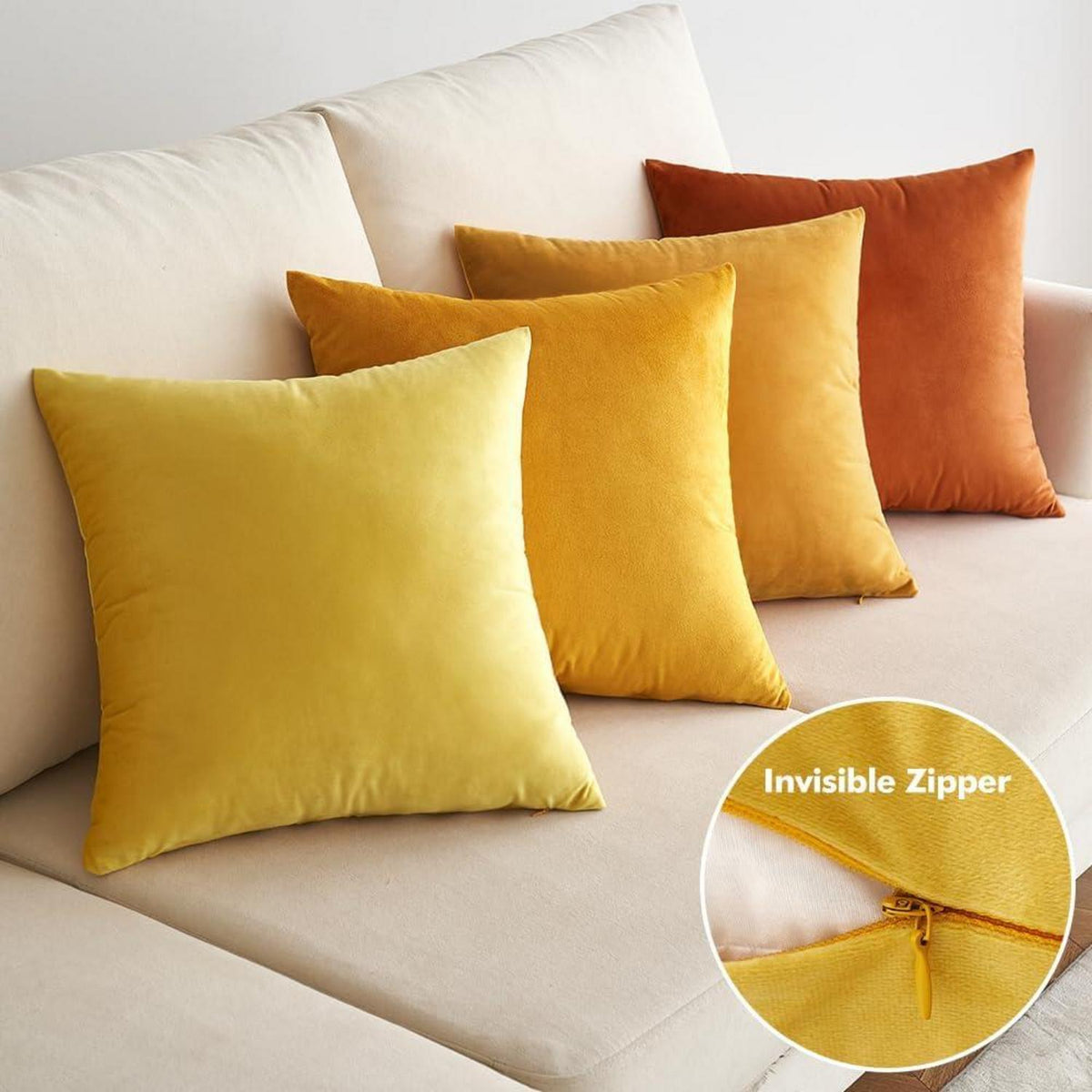 EMEMA Samt Kissenbezug 45x45 cm 4er Set Orange Serie