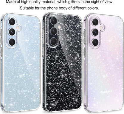 Transparente Glitzer Handyhülle Samsung Galaxy A35 5G mit 2 Schutzfolien