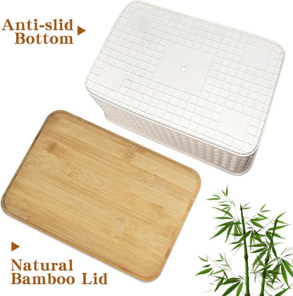 LYLIDIA Aufbewahrungsbox mit Bambus Deckel Bad 5L Korb Plastikbox Weiß 25x18x10cm
