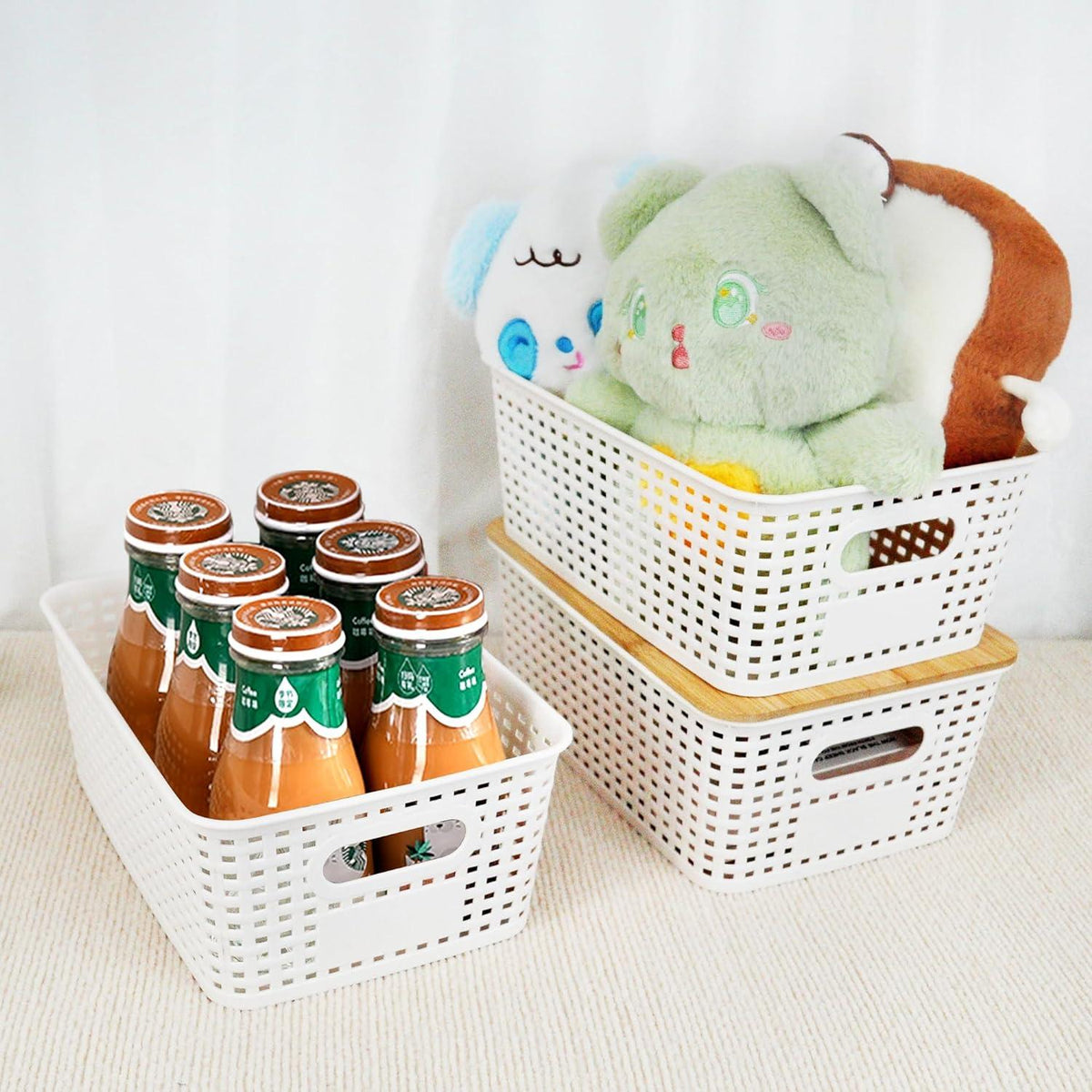 3er Set Aufbewahrungsboxen mit Bambusdeckel Weiß 5L - Stapelbare