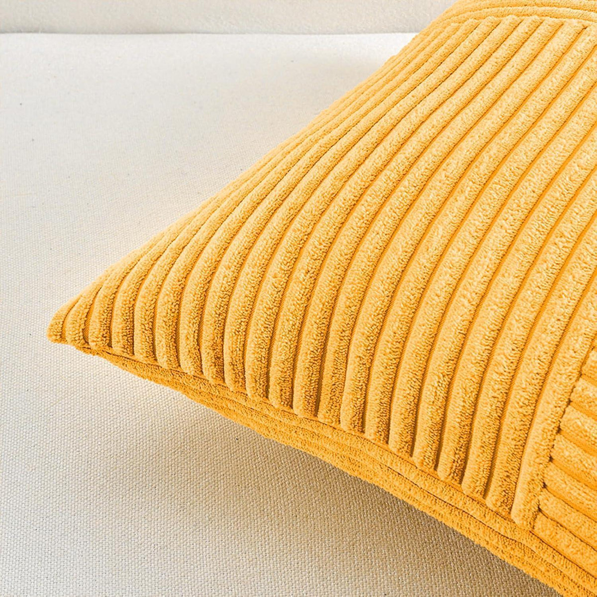2er Set Kissenbezüge 30x50cm Gelb Kordsamt Streifenmuster