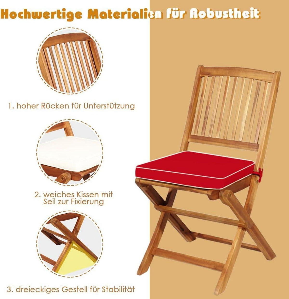 3tlg. Gartenmöbel Set Akazienholz klappbar Rundtisch 2