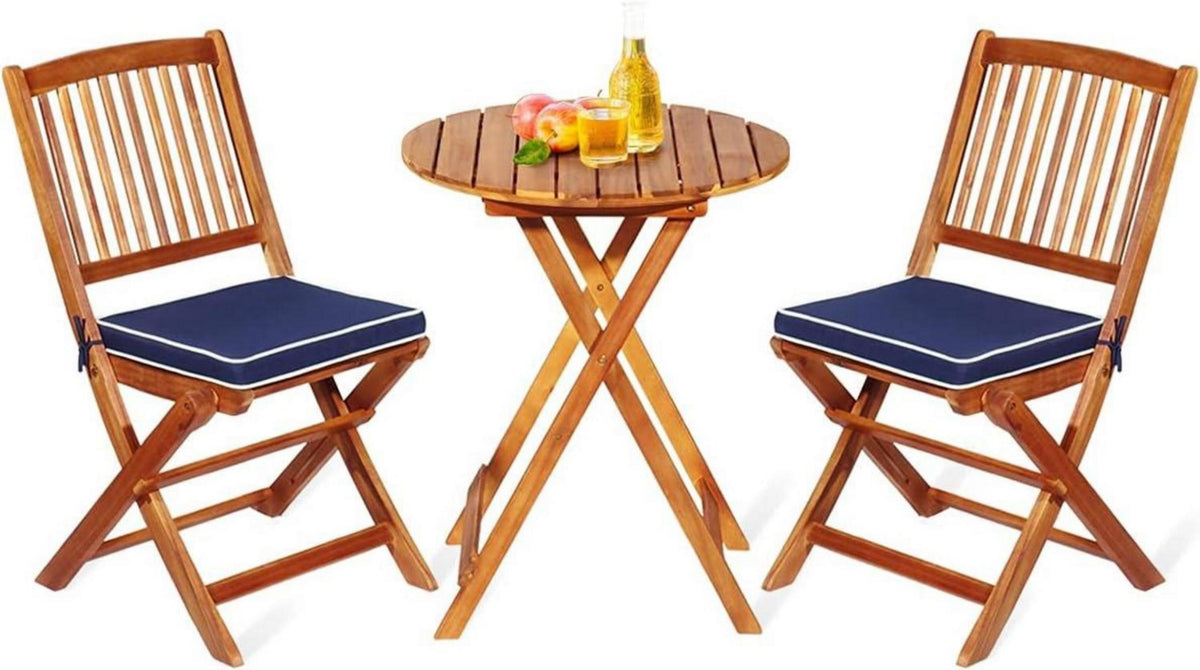 3tlg. Gartenmöbel Set aus Akazienholz mit klappbaren Stühlen