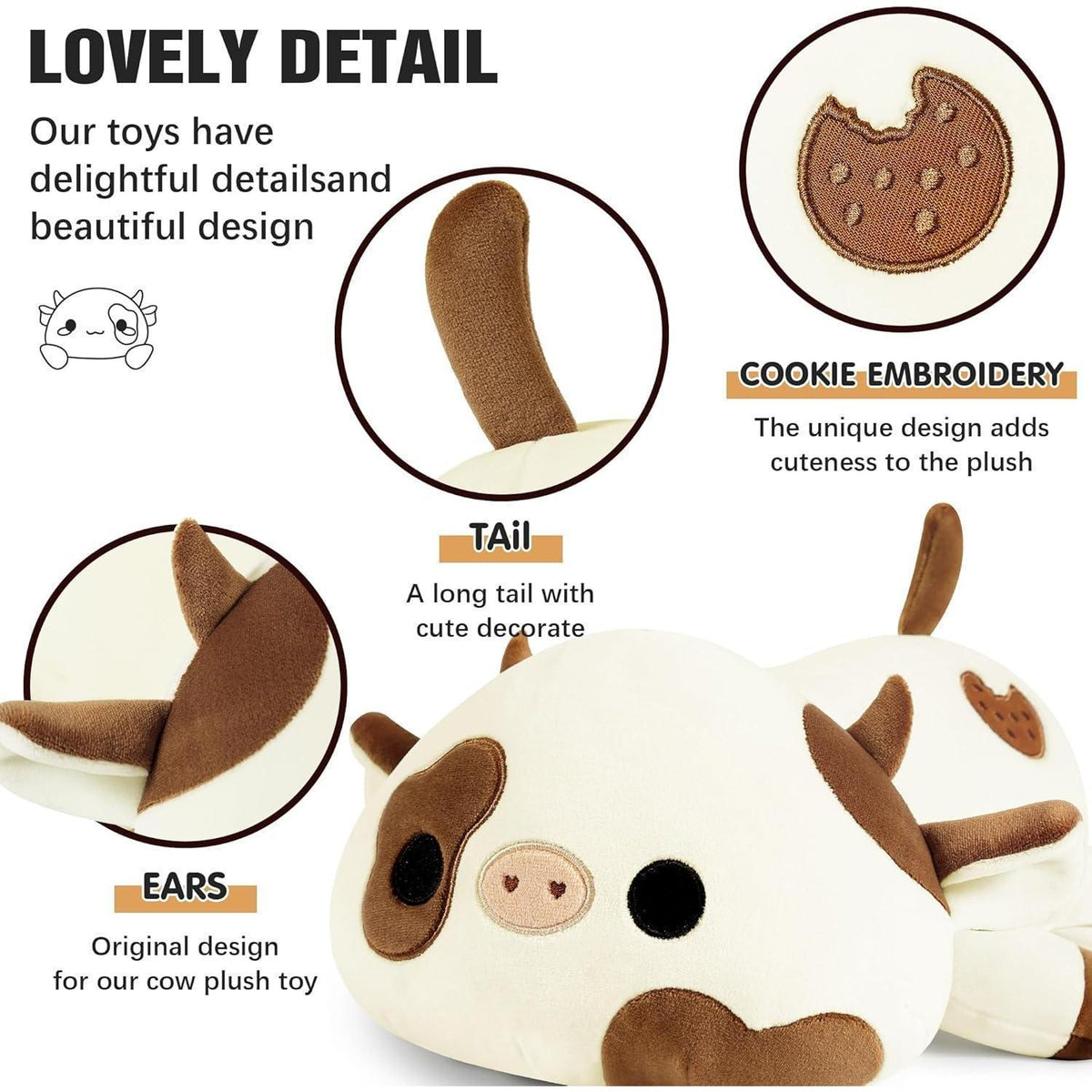Kuscheltier Kuh Plüschtier 30cm Braun - Weiches Kuschelkissen Geschenk