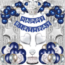 Geburtstagsdeko Blau Silber Party Set mit Ballons und Girlande