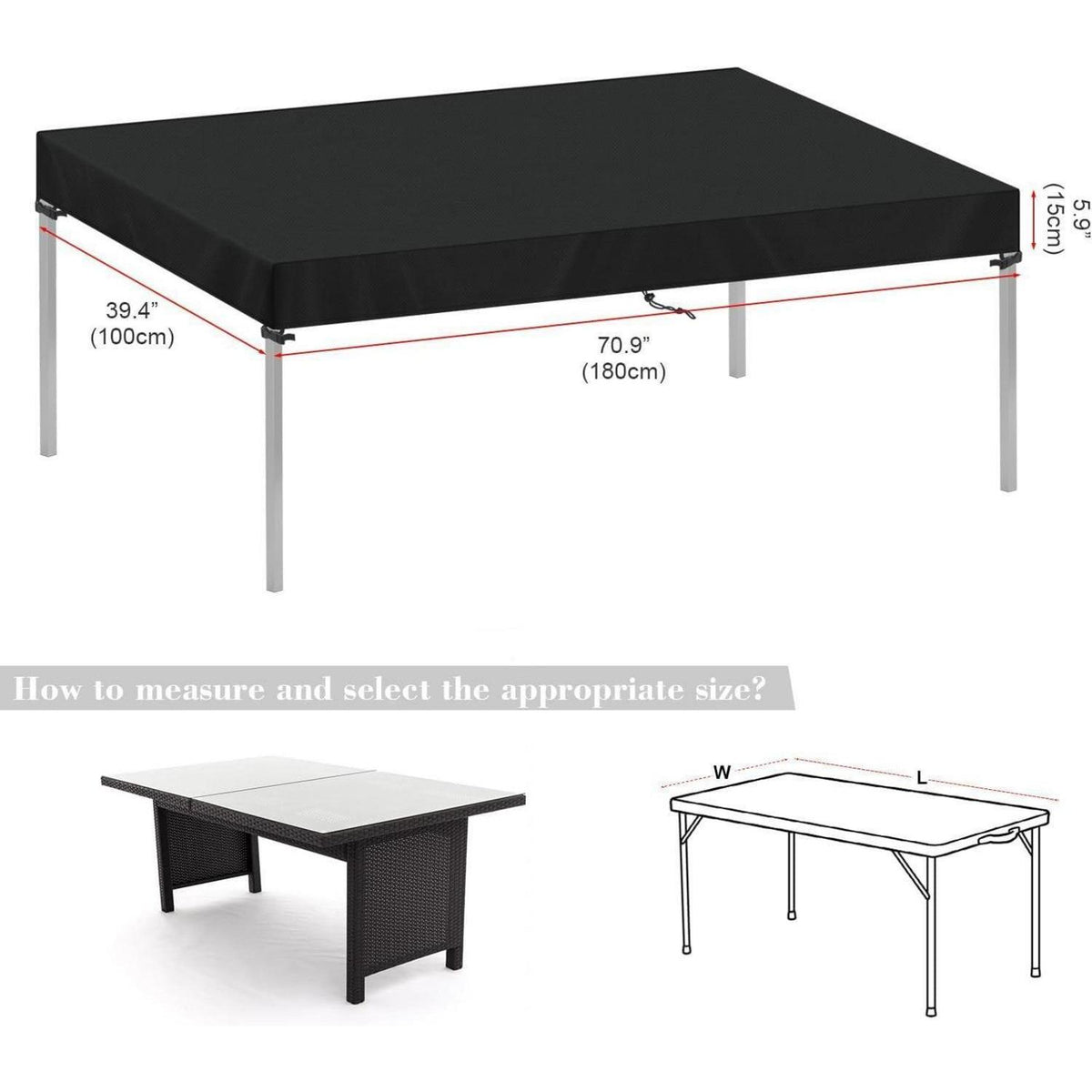 Gartentisch Abdeckplane 180x100x15cm – Wasserdicht & Wetterfest