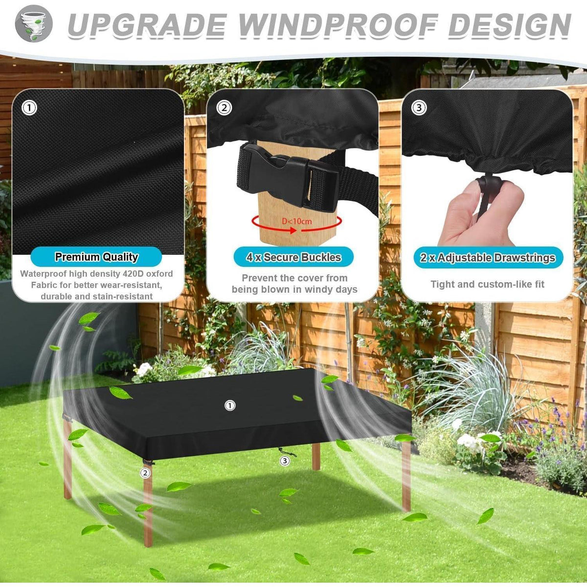 Gartentisch Abdeckplane 180x100x15cm – Wasserdicht & Wetterfest